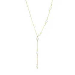 vandfast perle Y-halskæde i forgyldt stål - OCEANA