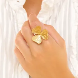 vandfast blomster ring i forgyldt stål - OCEANA