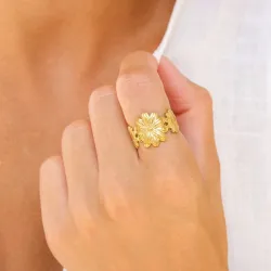 vandfast blomster ring i forgyldt stål - OCEANA