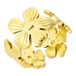 vandfast blomster ring i forgyldt stål - OCEANA