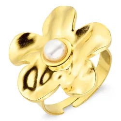 vandfast blomster ring i forgyldt stål - OCEANA