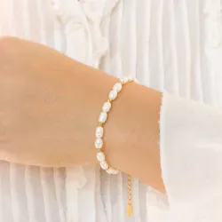 vandfast perle armbånd i forgyldt stål - OCEANA