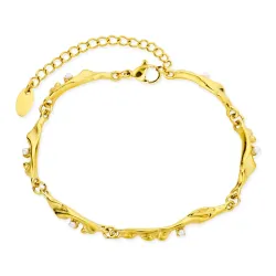 vandfast perle armbånd i forgyldt stål - OCEANA