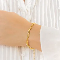 vandfast perle armbånd i forgyldt stål - OCEANA