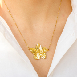 vandfast blomster halskæde i forgyldt stål - OCEANA