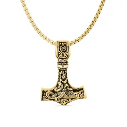 vandfast thors hammer halskæde i forgyldt stål - OCEANA