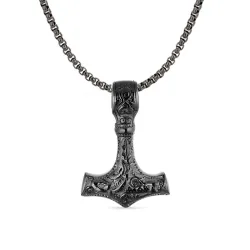 vandfast thors hammer halskæde i sort stål - OCEANA