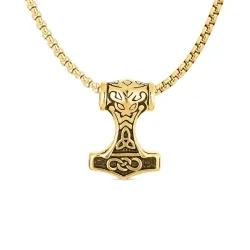 vandfast thors hammer halskæde i forgyldt stål - OCEANA