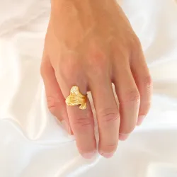 vandfast blad justerbar ring i forgyldt stål - OCEANA