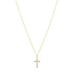 vandfast kors hvid zirkon halskæde i forgyldt stål - OCEANA