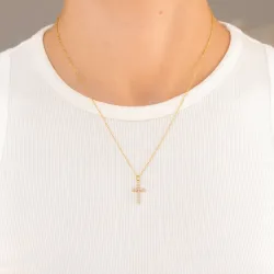 vandfast kors hvid zirkon halskæde i forgyldt stål - OCEANA