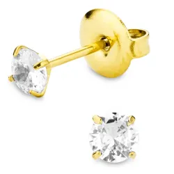 4 mm vandfaste zirkon solitaireørestikker i forgyldt stål - OCEANA
