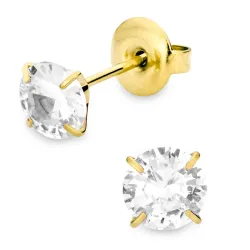 6 mm vandfaste solitaireørestikker i forgyldt stål - OCEANA