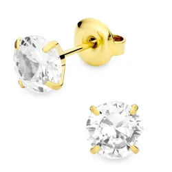 7 mm vandfaste zirkon solitaireørestikker i forgyldt stål - OCEANA