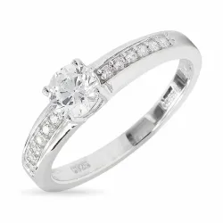 hvid zirkon ring i rhodineret sølv