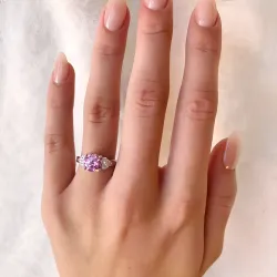 rund lyserød zirkon ring i sølv