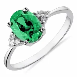 Oval grøn zirkon ring i sølv