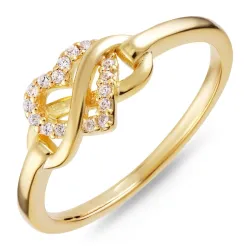 hjerter zirkon ring i forgyldt messing