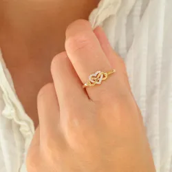 hjerter zirkon ring i forgyldt messing