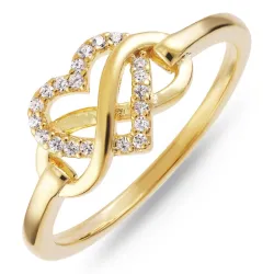 hjerter zirkon ring i forgyldt messing
