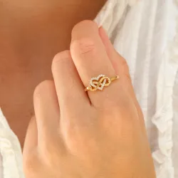 hjerter zirkon ring i forgyldt messing