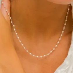 rund hvid perle halskæde i sølv 40 cm plus 5 cm x 3,3 mm