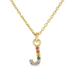 bogstav J multifarvet zirkon halskæde i forgyldt sølv - My Letter