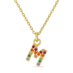 bogstav M multifarvet zirkon halskæde i forgyldt sølv - My Letter