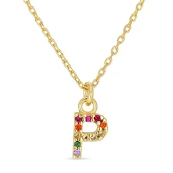 bogstav P multifarvet zirkon halskæde i forgyldt sølv - My Letter