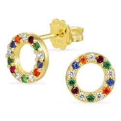 runde multifarvede ørestikker i forgyldt sølv