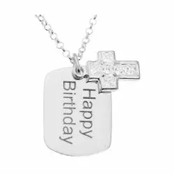 dogtag Navnehalskæde med vedhæng i sølv med  facetsleben zirkon - My Letter