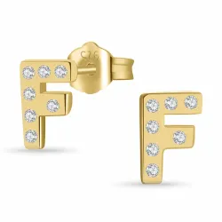bogstav F zirkon ørestikker i forgyldt sølv - My Letter