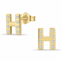 bogstav H zirkon ørestikker i forgyldt sølv - My Letter