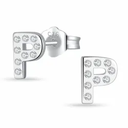 bogstav P zirkon ørestikker i sølv - My Letter