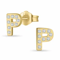 bogstav P zirkon ørestikker i forgyldt sølv - My Letter