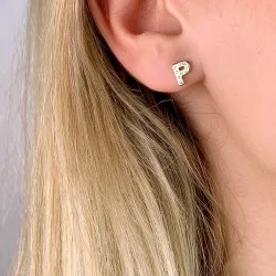 bogstav P zirkon ørestikker i forgyldt sølv - My Letter