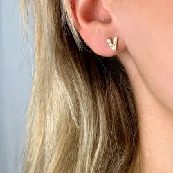 bogstav V zirkon ørestikker i forgyldt sølv - My Letter