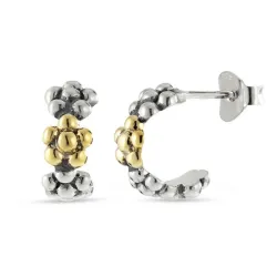 blomster halvcreoler i oxideret sølv med 8 karat guld