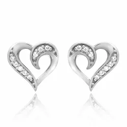 Hjerte hvide zirkon ørestikker i sølv