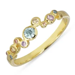 multifarvet zirkon ring i forgyldt sølv - Bubbly Twist