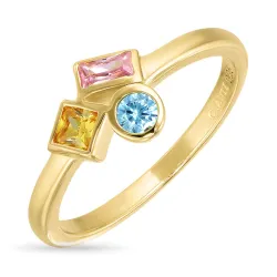 multifarvet zirkon ring i forgyldt sølv