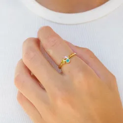 multifarvet zirkon ring i forgyldt sølv