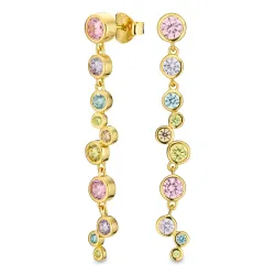 lange multifarvet zirkon øreringe i forgyldt sølv - Bubbly Twist