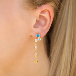 lange multifarvet zirkon øreringe i forgyldt sølv - Bubbly Twist