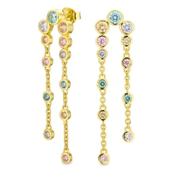 lange multifarvet zirkon øreringe i forgyldt sølv - Bubbly Twist