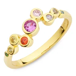 multifarvet zirkon ring i forgyldt sølv - Bubbly Twist
