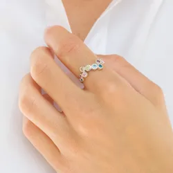 multifarvet zirkon ring i sølv - Bubbly Twist