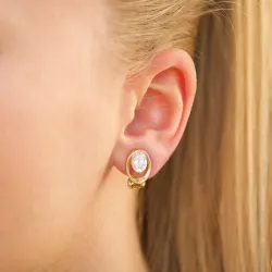 ovale zirkon øreclips i forgyldt sølv