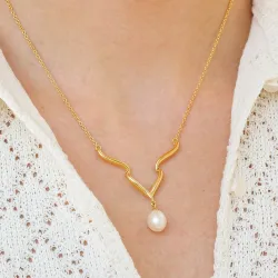 perle halskæde i forgyldt sølv