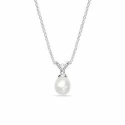 perle Halskæde med vedhæng i sølv